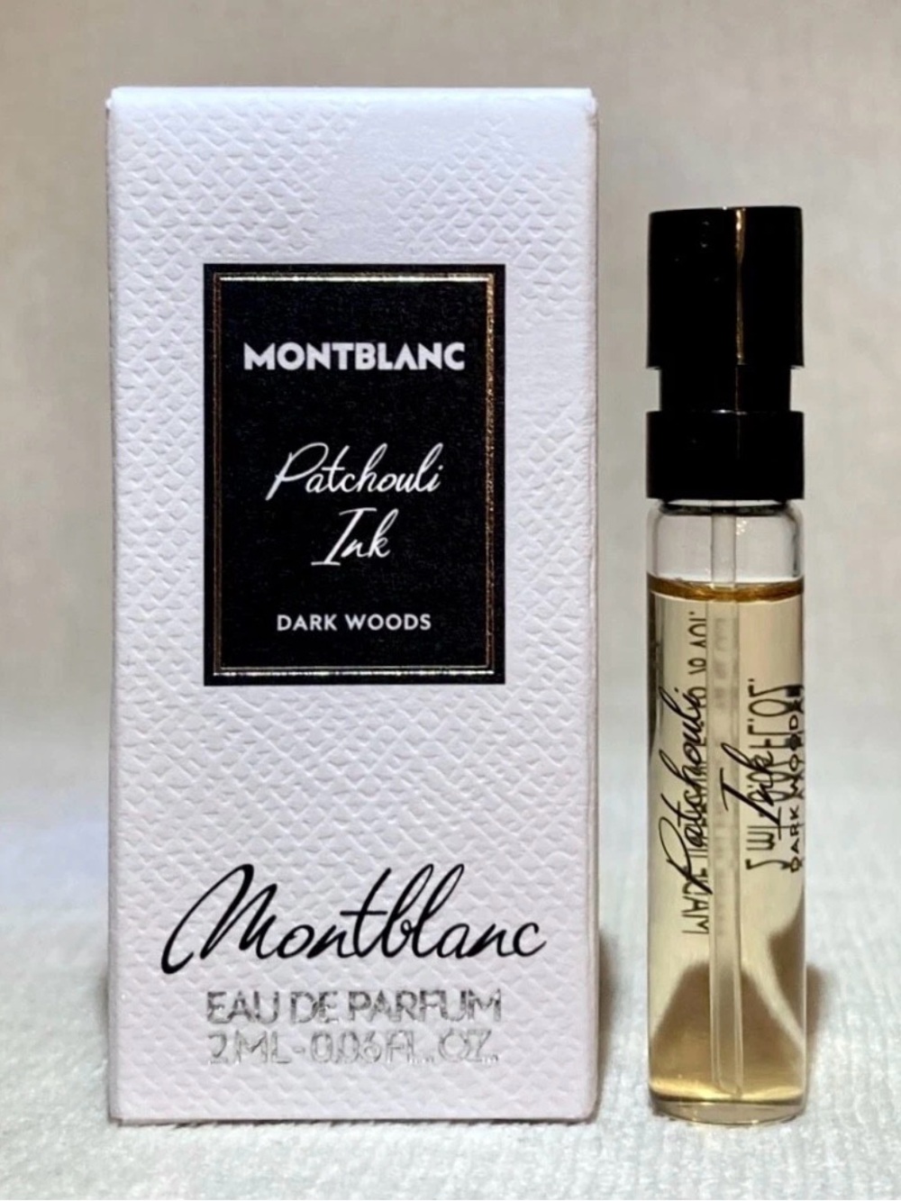 Montblanc Patchouli Ink Dark Woods Sample - White, Black, Gold